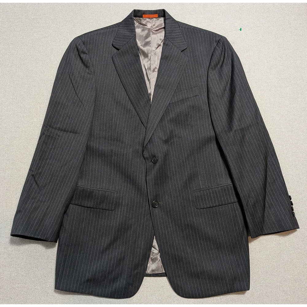 Hart Schaffner Marx Mens 40R Blazer Navy Gray Pinstripe Wool Blend Made In USA